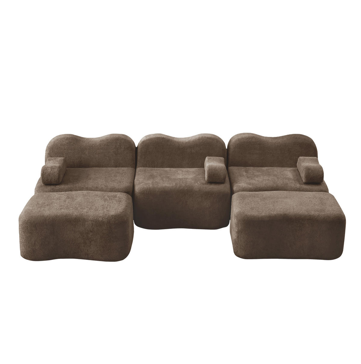 SOFA modular U-Form Samt Braun mit 2 Hockern - Braun, Textil (167/70/288cm) - Meubliv