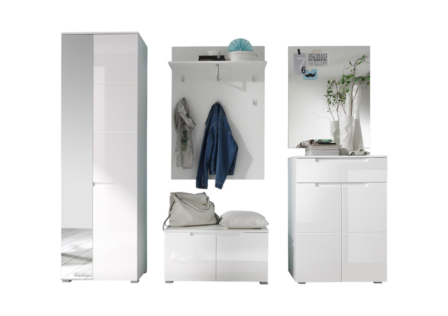 GARDEROBE 5-teilig in 210/198/40 cm - Weiß, Holz (210/198/40cm) - moebel dich auf