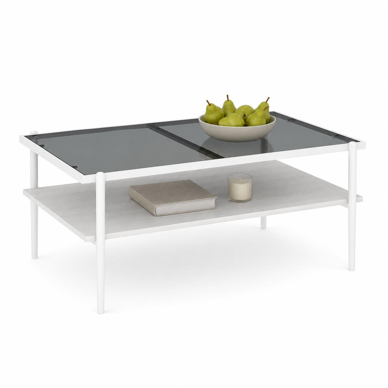 COUCHTISCH in Weiß Wohnzimmertisch mit Metallbeinen moderner Wohnzimmertisch B97.5/T61.5/H45cm - Weiß/Grau, Glas/Holzwerkstoff (61.5/97.5/45cm) - STILVORA