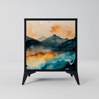 SIDEBOARD OMINOUS MOUNTAINS, Schwarz, 57,5x42x70,5 cm, Schwarze Metall-Sternfüße - Multicolor/Schwarz, Holzwerkstoff/Metall (57.5/70.5/42cm) - SpaceRebels