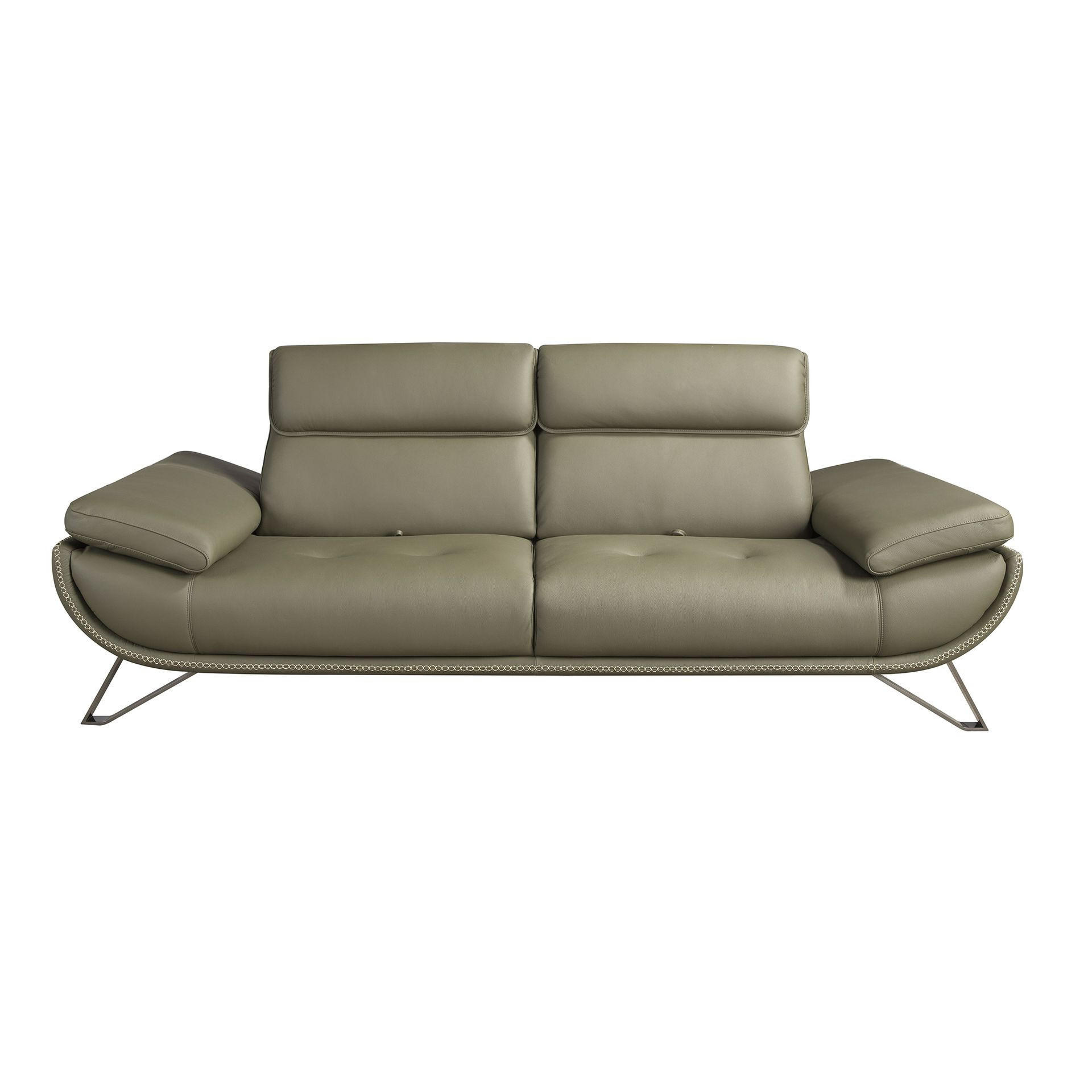 SOFA 3-Sitzer-Sofa aus olivgrünem Leder 225/127 /95 cm - Chromfarben/Dunkelgrün, Leder/Holz (225/95/127cm) - ANGEL CERDA