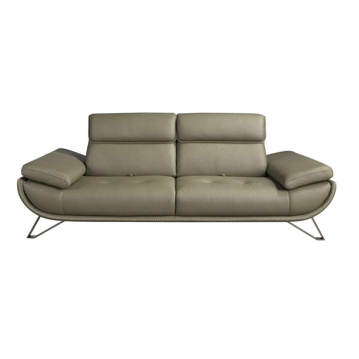 SOFA 3-Sitzer-Sofa aus olivgrünem Leder 225/127 /95 cm - Chromfarben/Dunkelgrün, Leder/Holz (225/95/127cm) - ANGEL CERDA
