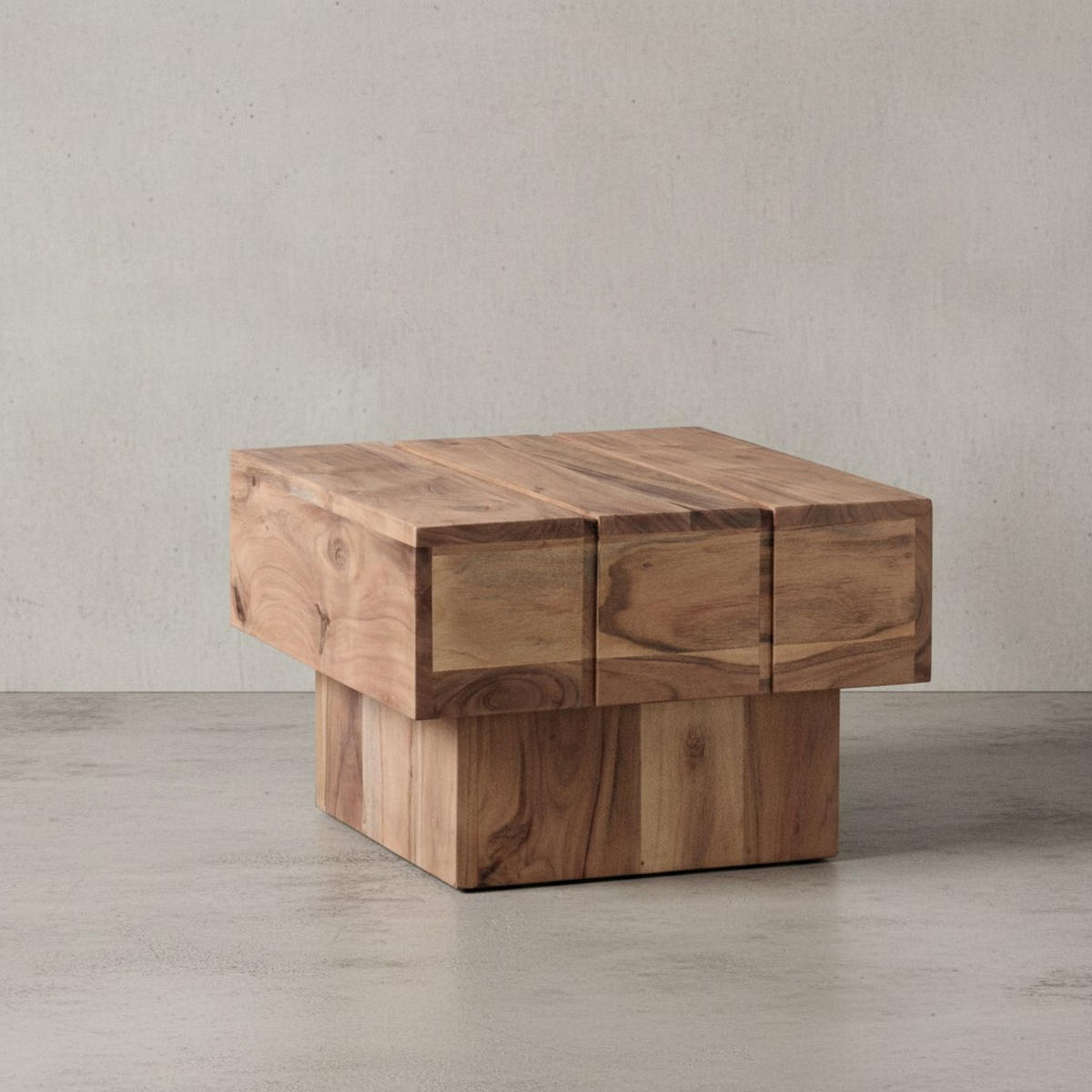 BEISTELLTISCH aus Massivholz, handgefertigt, Unikat, Beige 44x44x30 cm - Beige, Holz (44/44/30cm) - KADIMA DESIGN