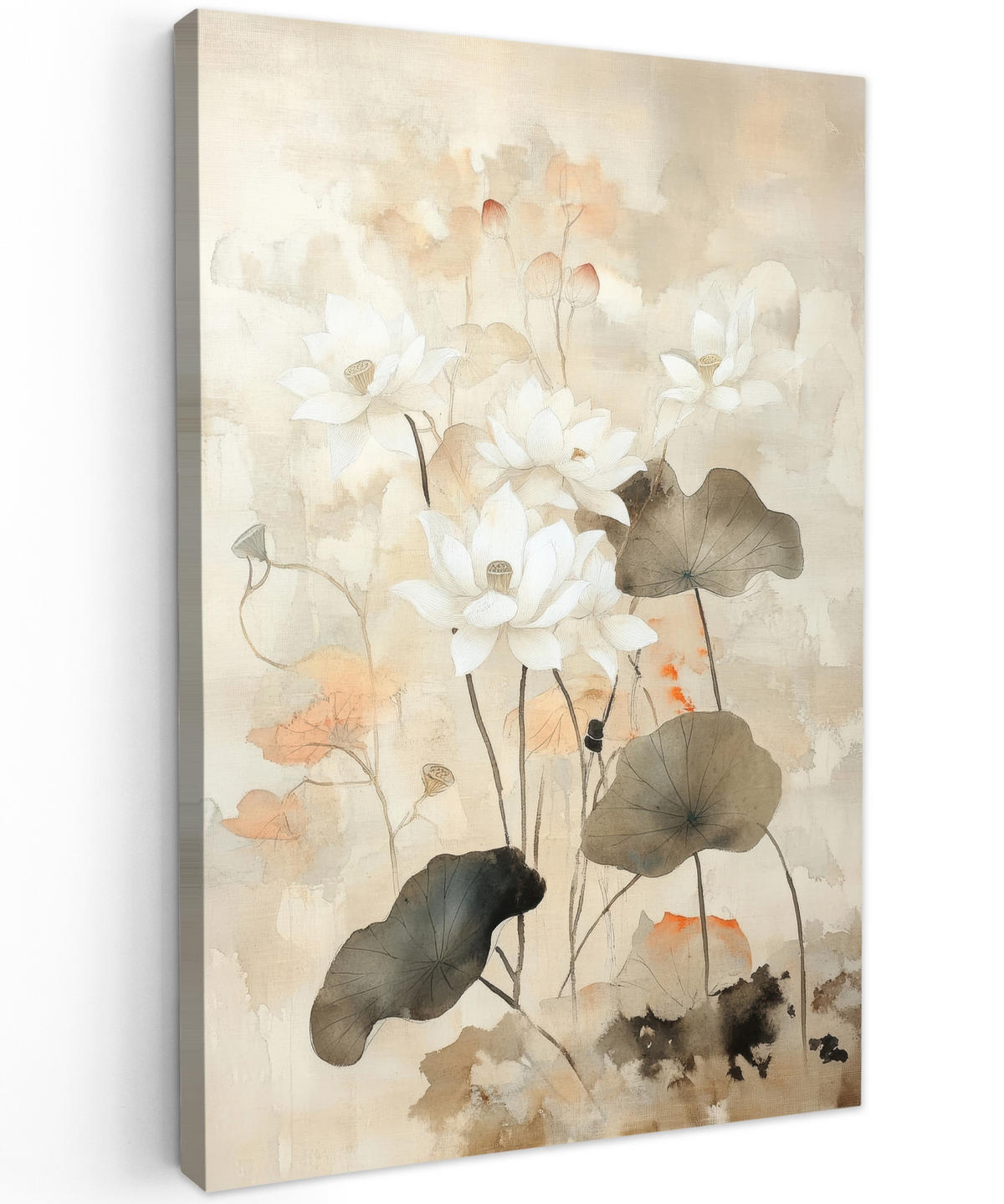 LEINWANDBILD Blumen - Japandi - Wabi sabi 90x140 cm - Sandfarben, Textil (90/140cm) - MuchoWow