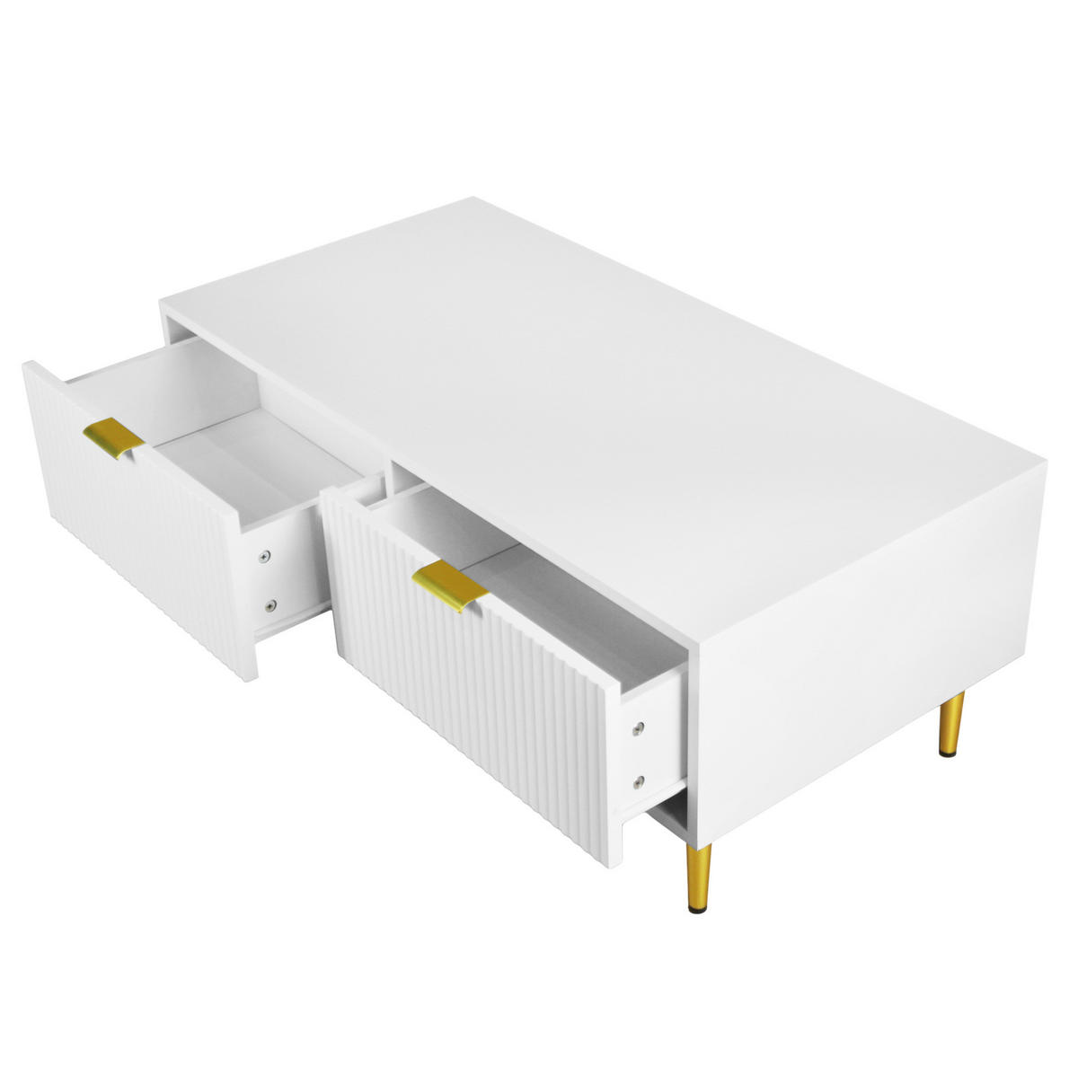 COUCHTISCH 100/50/40 cm Weiß/Gold aus MDF mit 2 Schubladen - Weiß, Holzwerkstoff (100/50/40cm) - OKWISH