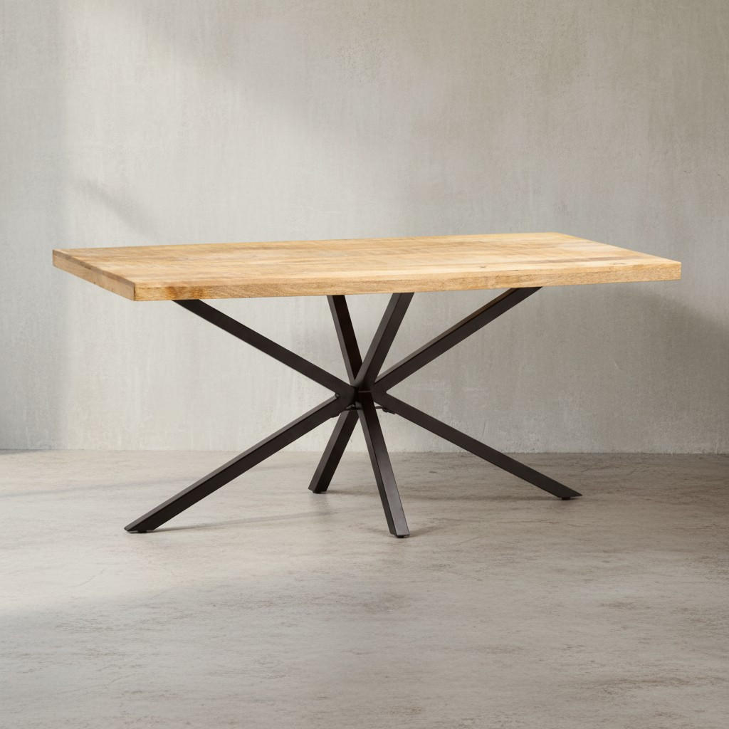 ESSTISCH Massivholz Metall Sterngestell Rechteckig Industrial, Mango 180x90x76 cm - Schwarz/Braun, Holz/Metall (90/180/76cm) - KADIMA DESIGN