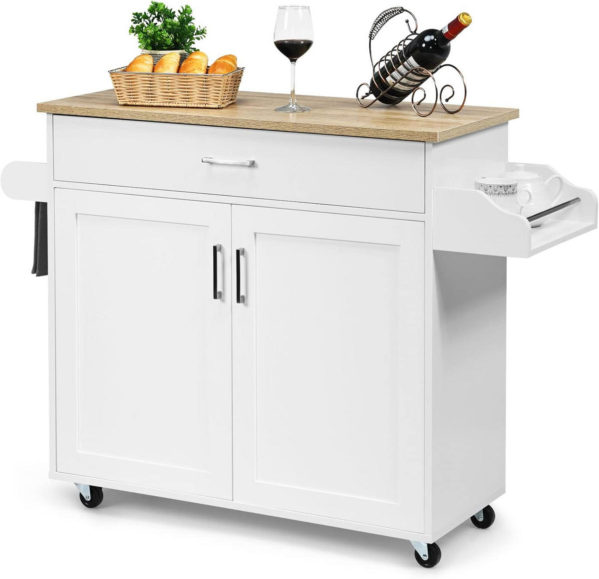 KÜCHENWAGEN Kücheninsel Weiß - Weiß, Holz (40/85/116cm) - COSTWAY