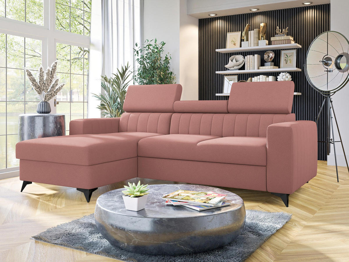 ECKSOFA Milano, Seite: Links LC+2R - Schwarz/Rosa, Holz/Textil (236/172cm) - MIRJAN24