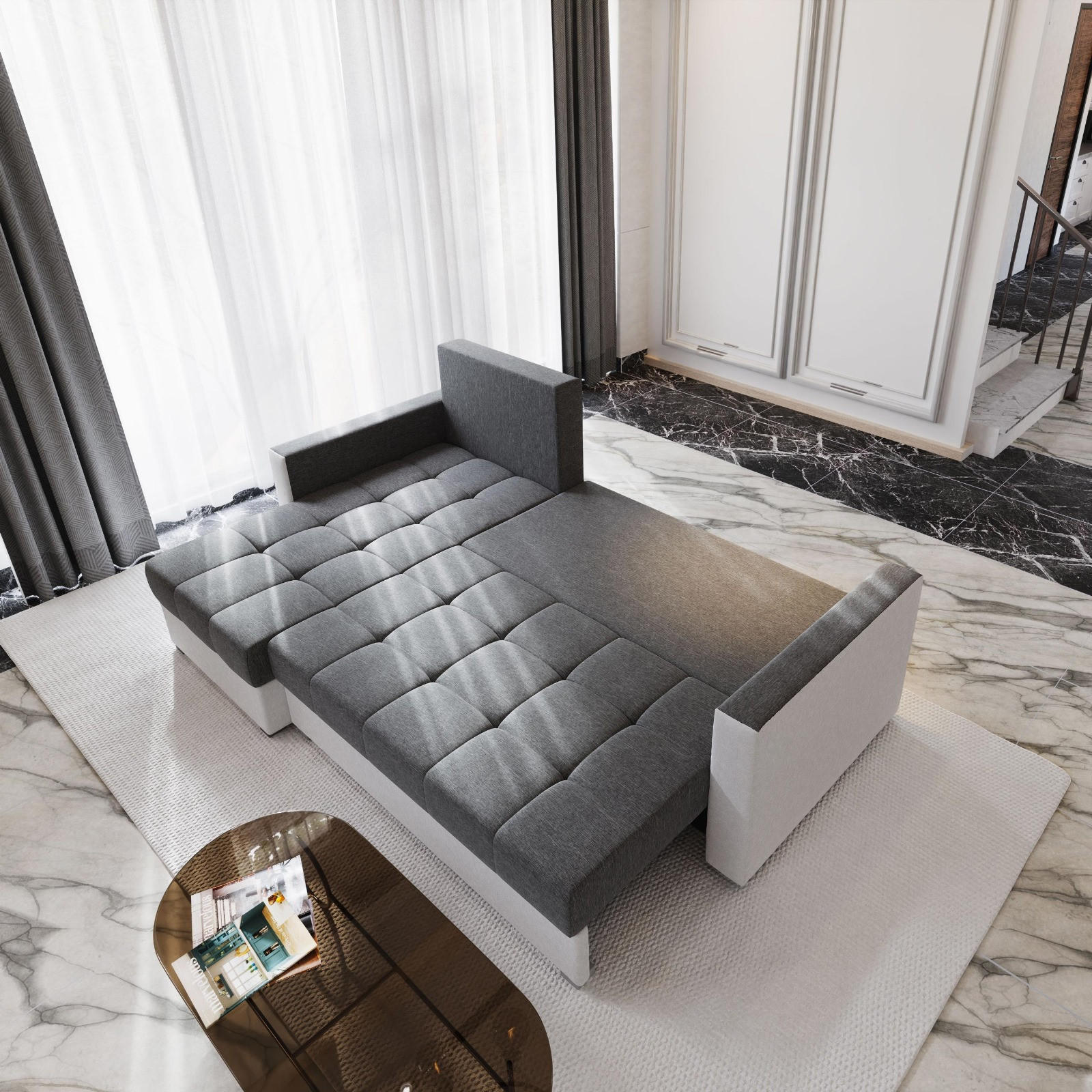 Thumbnail - Masseno Ecksofa, Hellgrau, Grau, Textil, 3-Sitzer, L-Form,L-Form, 220x140 cm, Wohnzimmer, Sofas & Couches, Wohnlandschaf...