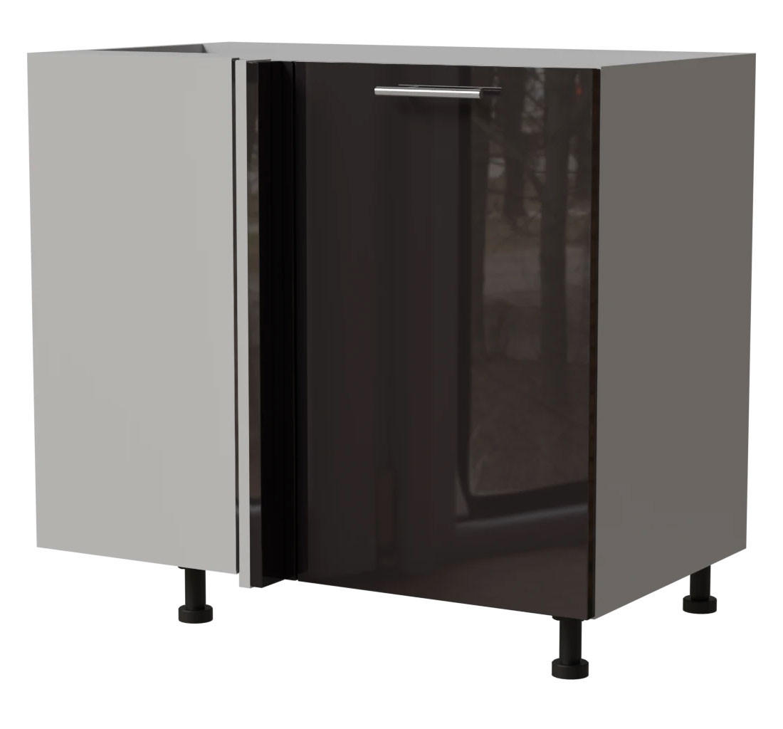 Feldmann-Wohnen Eck-Küchenschrank Schwarz Hochglanz, Grau 90x82x50 cm