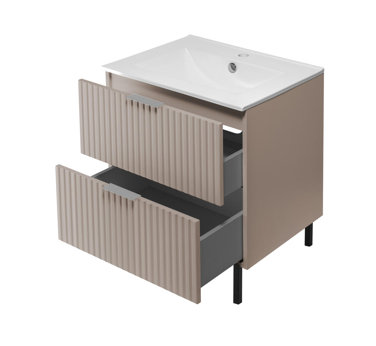 WASCHBECKUNTERSCHRANK, Kaschmir, 60 x 77 x 46 cm, silberner Griff, schwarze Beine, ohne Top - Beige/Silberfarben, Holzwerkstoff (60/77/46cm) - 3XE LIVING