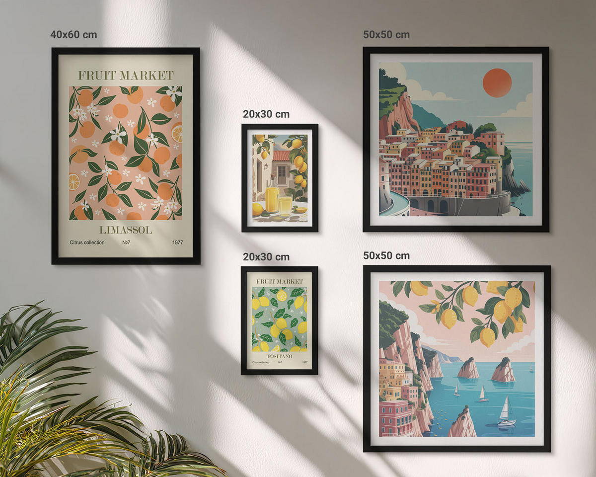 BILDER SET 5er Set - 50x50 cm & 20x30 cm & 40x60 cm Schwarzer Rahmen - Abstrakte ästhetische Berge - Schwarz, Kunststoff (40/60cm) - TULUP