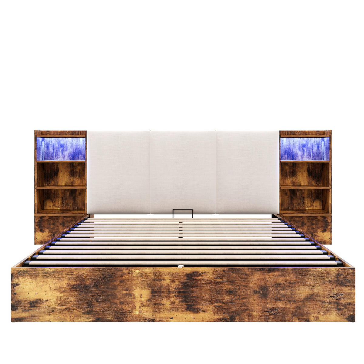 STAURAUMBETT 180/200 cm mit Hydraulik und LED, DE-41841, in Braun - Braun, Holzwerkstoff (180/200cm) - ComfortXL