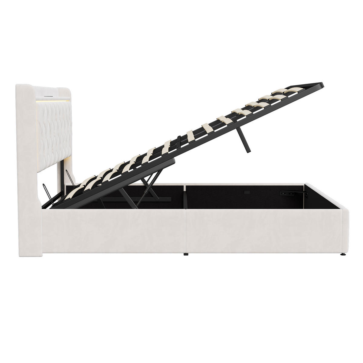 POLSTERBETT 160x200 cm LED Bettkasten USB Samt beige - Beige, Holz (160/200cm) - LEBENLANG