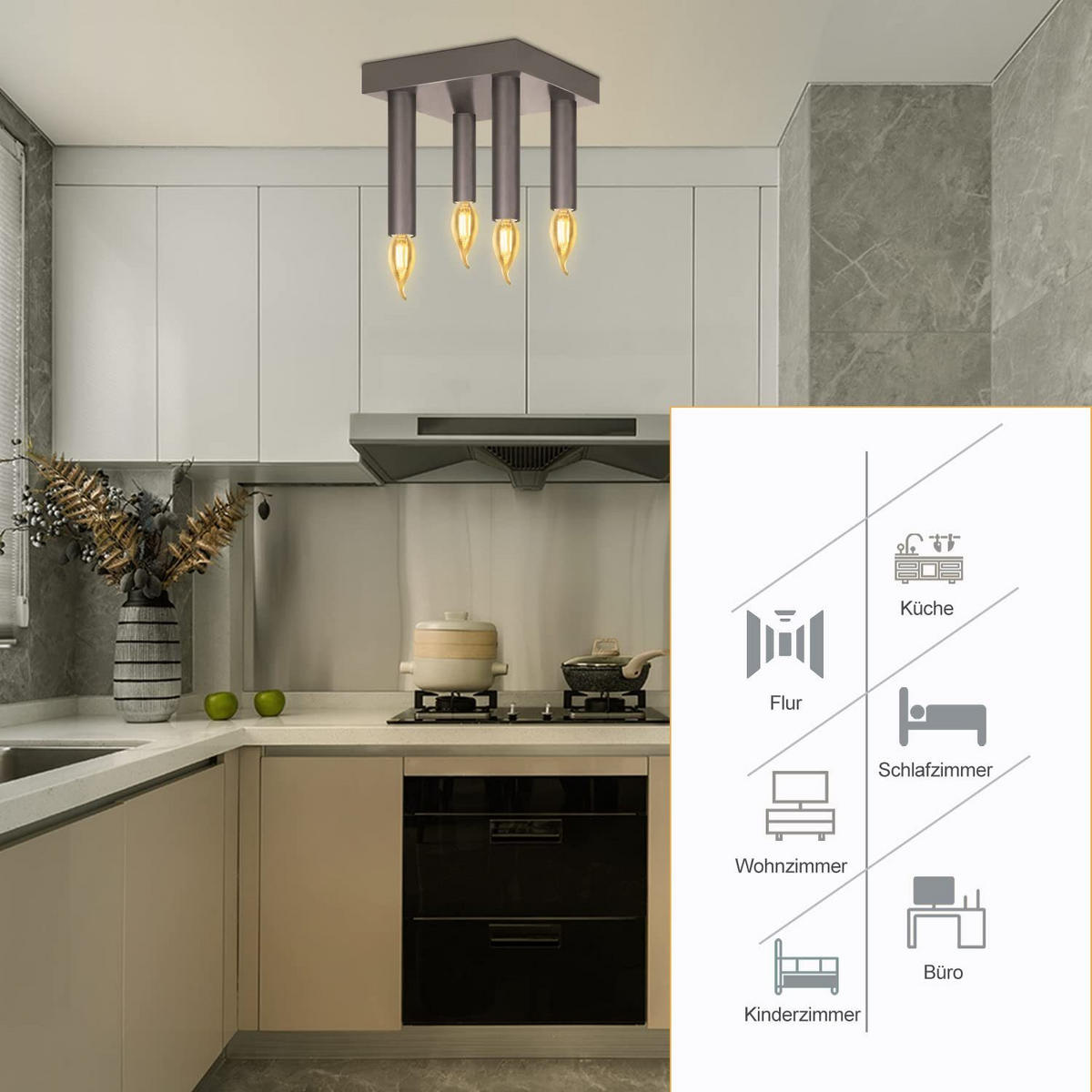 DECKENSTRAHLER Funkelmira 15/13/15 cm - Schwarz, Metall (15/15/13cm) - ZMH