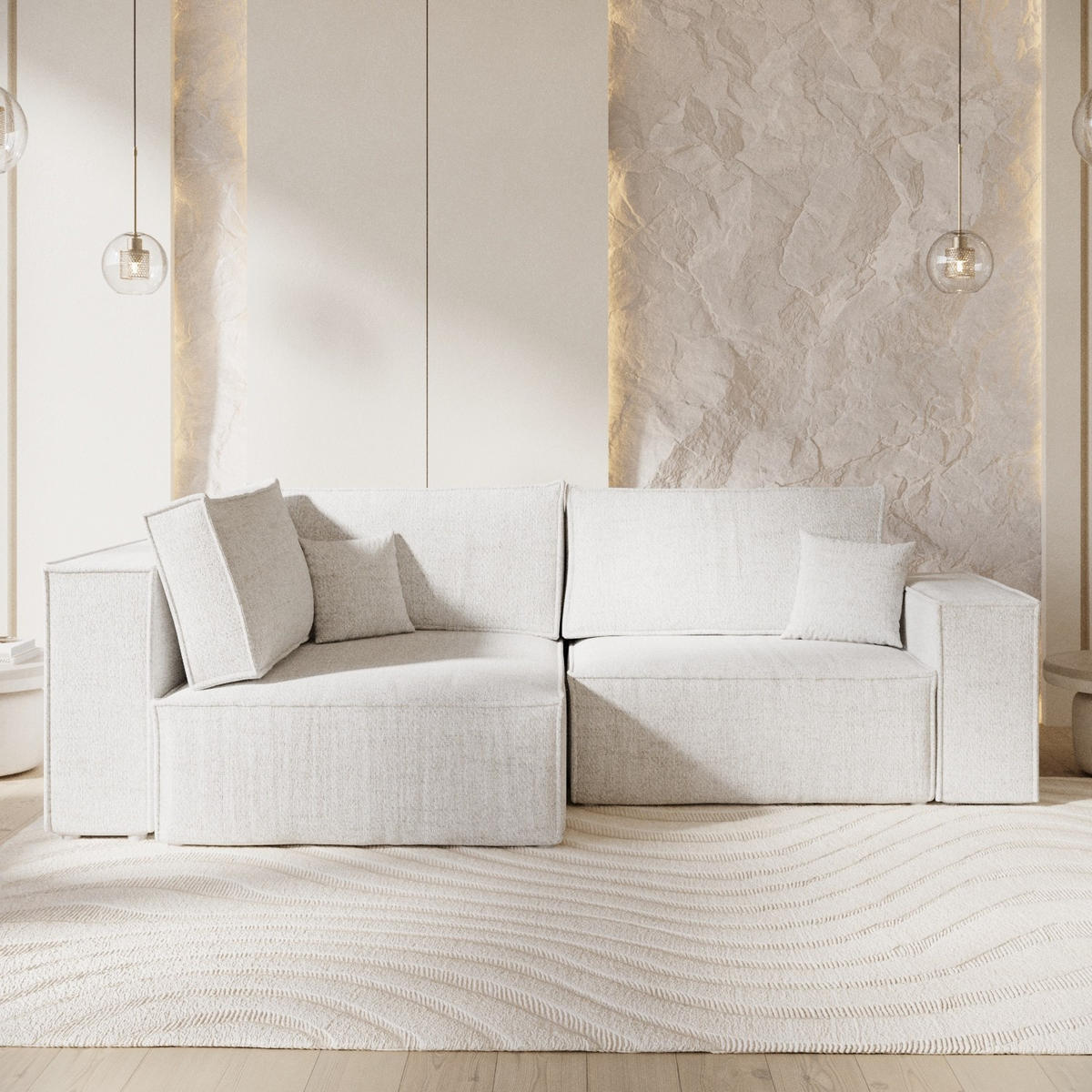 ECKSOFA AVION mit Schlaffunktion Creme im Neve Stoff - Creme/Schwarz, Holz/Holzwerkstoff (253/148cm) - AltaBeds