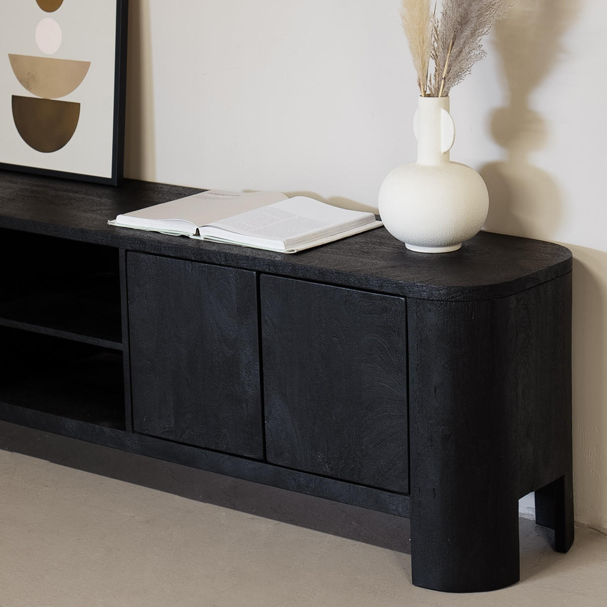 TV-MÖBEL aus Mangoholz 200cm, schwarz - Schwarz, Holz (200/55/40cm) - Giga Meubel