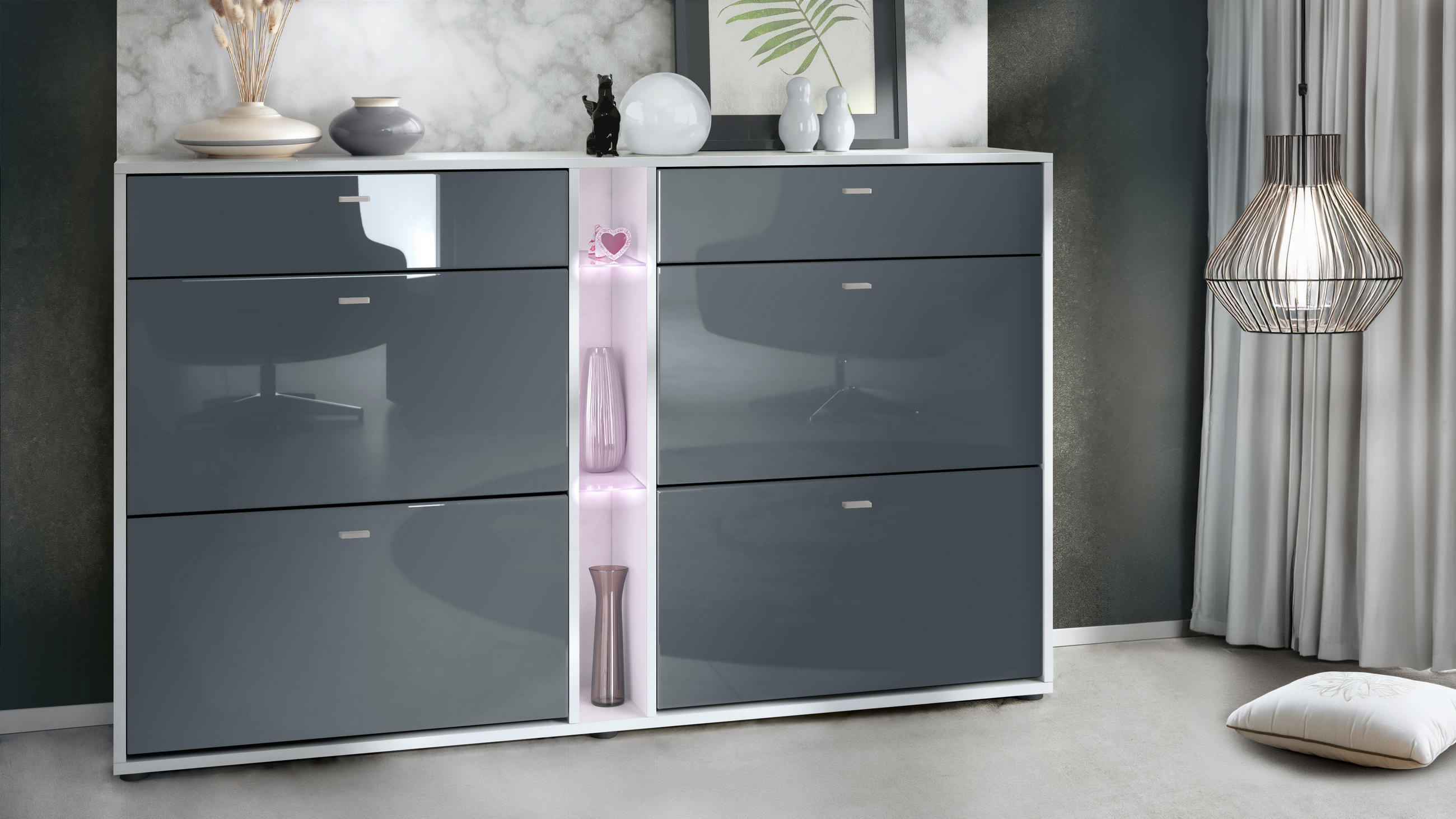 SCHUHSCHRANK Today Fronten in Grau Hochglanz - Grau, Holzwerkstoff (155.5/95/28cm) - Vladon