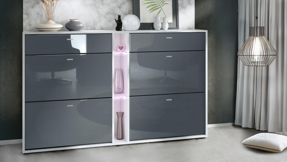 SCHUHSCHRANK Today Fronten in Grau Hochglanz - Grau, Holzwerkstoff (155.5/95/28cm) - Vladon
