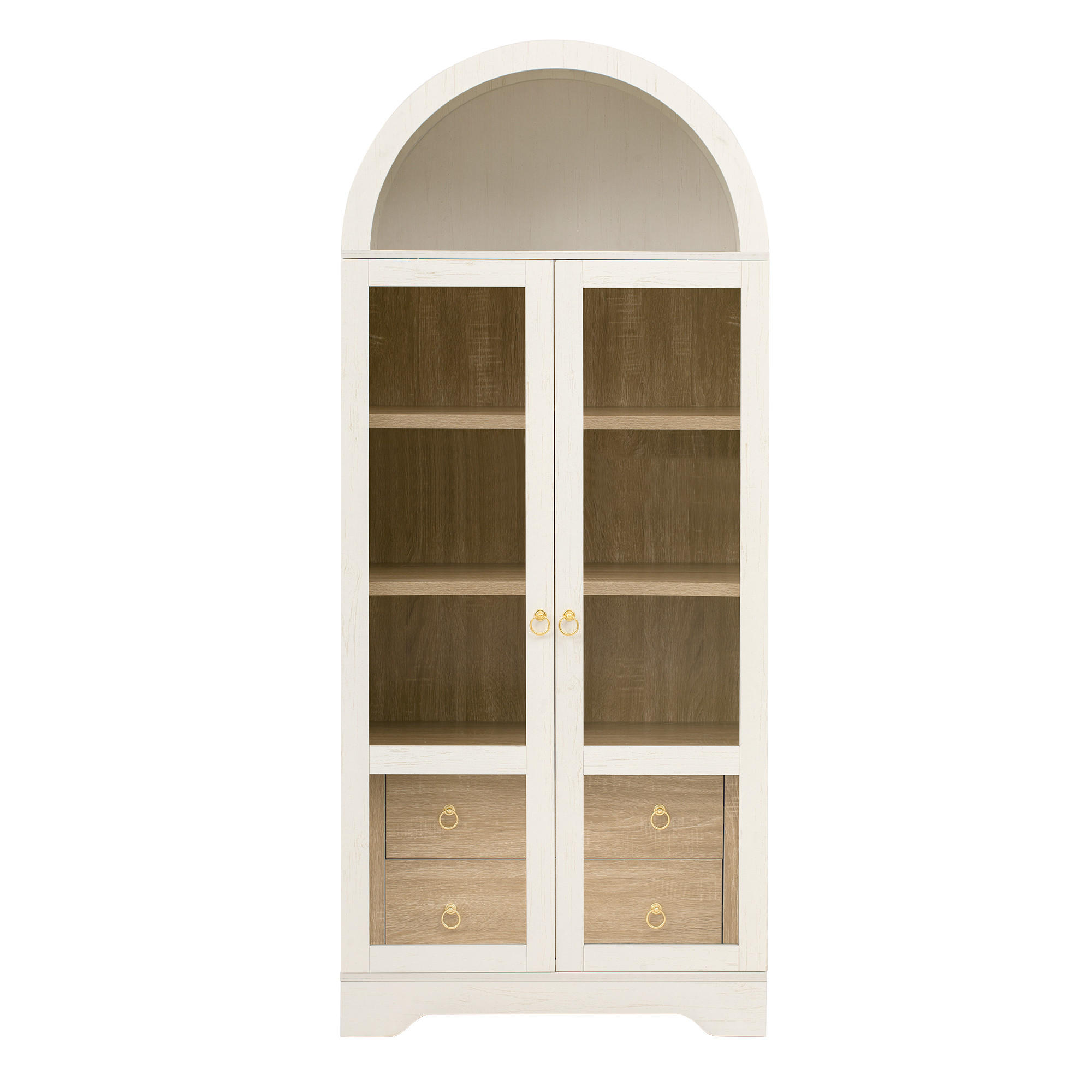 HIGHBOARD Weiß mit Glastüren & Schubladen, Bogen-Design 180cm - Weiß, Holzwerkstoff (76.2/180/40.1cm) - Urban Meuble
