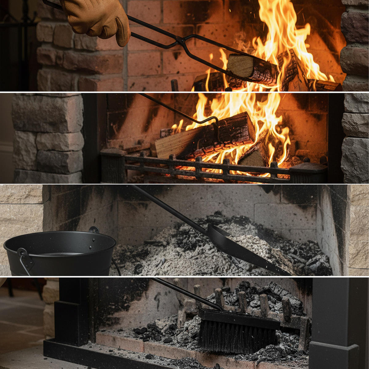 5-TLG.KAMINBESTECK-SET - Schwarz, Metall (16/35/16cm) - Relaxdays