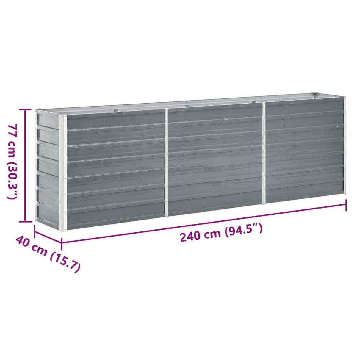 HOCHBEET Verzinkter Stahl 240/40/77 Cm Grau - Grau, Metall (40/77/240cm) - vidaXL