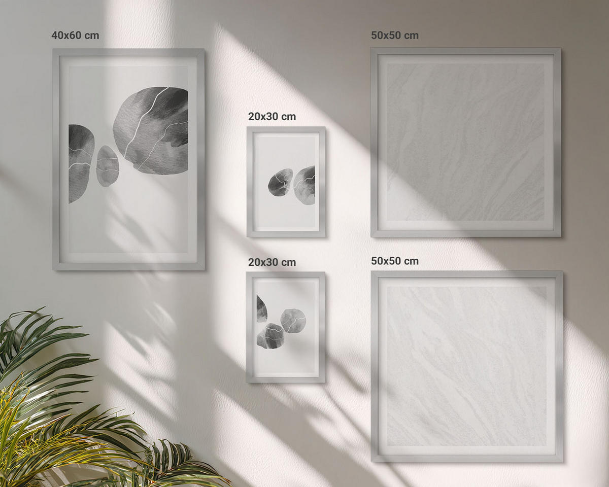 BILDER SET 5er Set - 50x50 cm & 20x30 cm & 40x60 cm Silberner Rahmen - Abstrakte Kunst, Farbspritzer - Silberfarben, Kunststoff (40/60cm) - TULUP