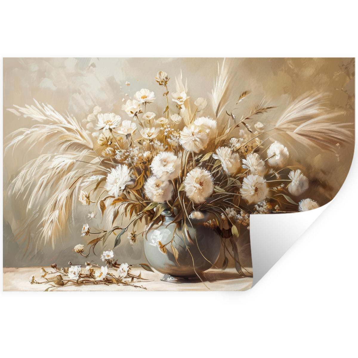 WANDTATTOO Blumen - Vase - Stilleben - Beige 120x80 cm - Creme, Kunststoff (120/80/0.1cm) - MuchoWow