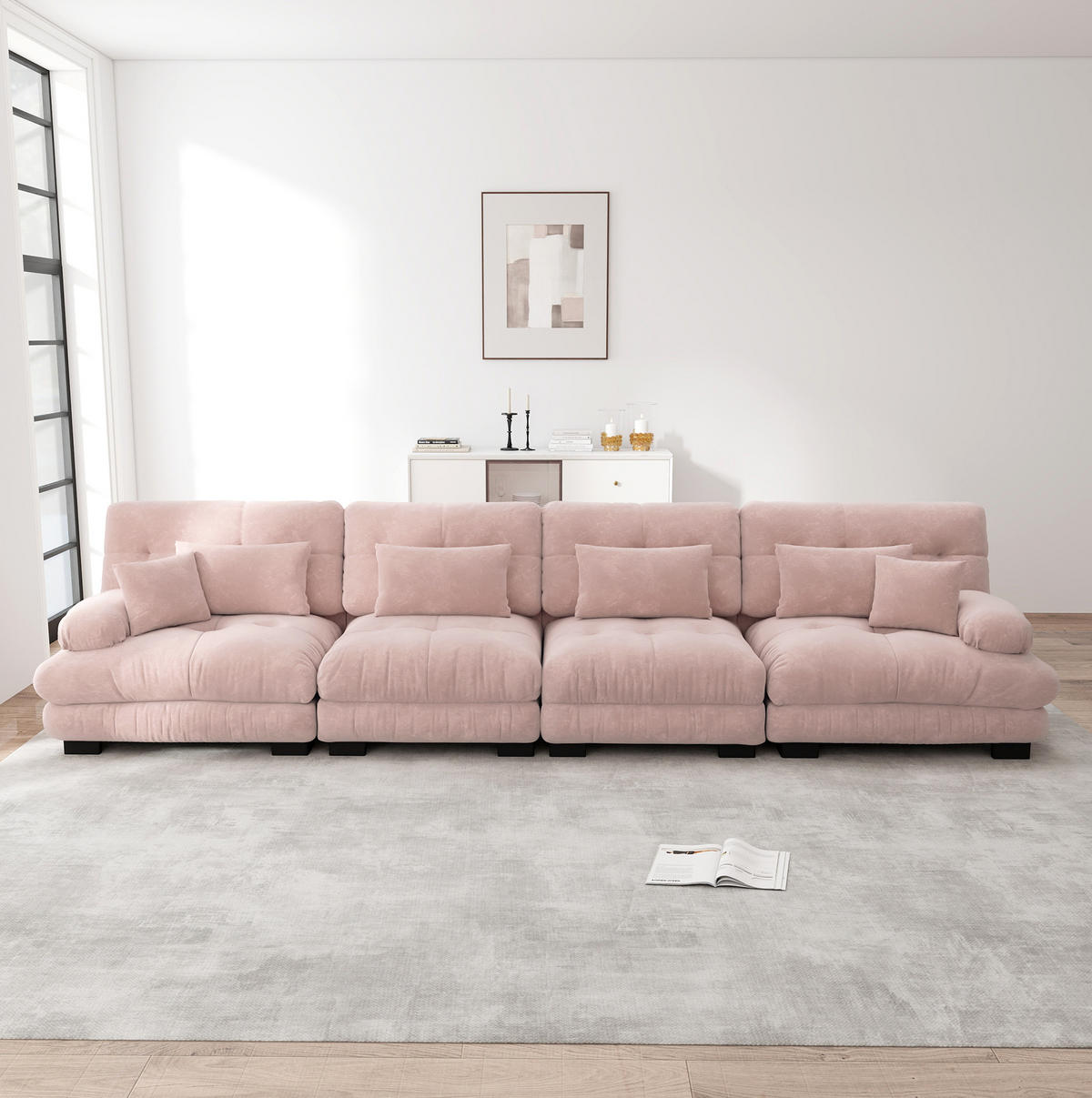 MODULARES Ecksofa mit Tiefensitz, weicher Chenille-Bezug und Cloud-Komfort, Pink - Pink, Textil (406/77cm) - Redom