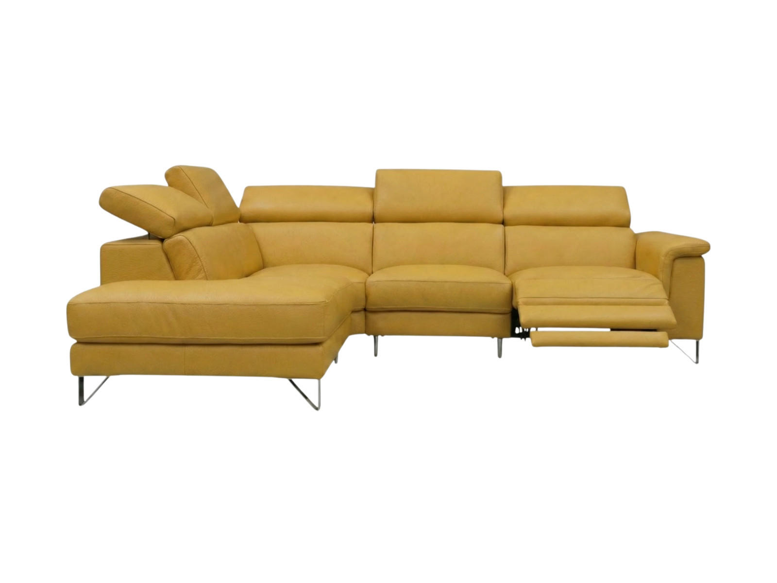 ECKSOFA Antares Echtleder mit 1 x Relaxfunktion Senfgelb - Gelb, Leder/Metall (224/276cm)