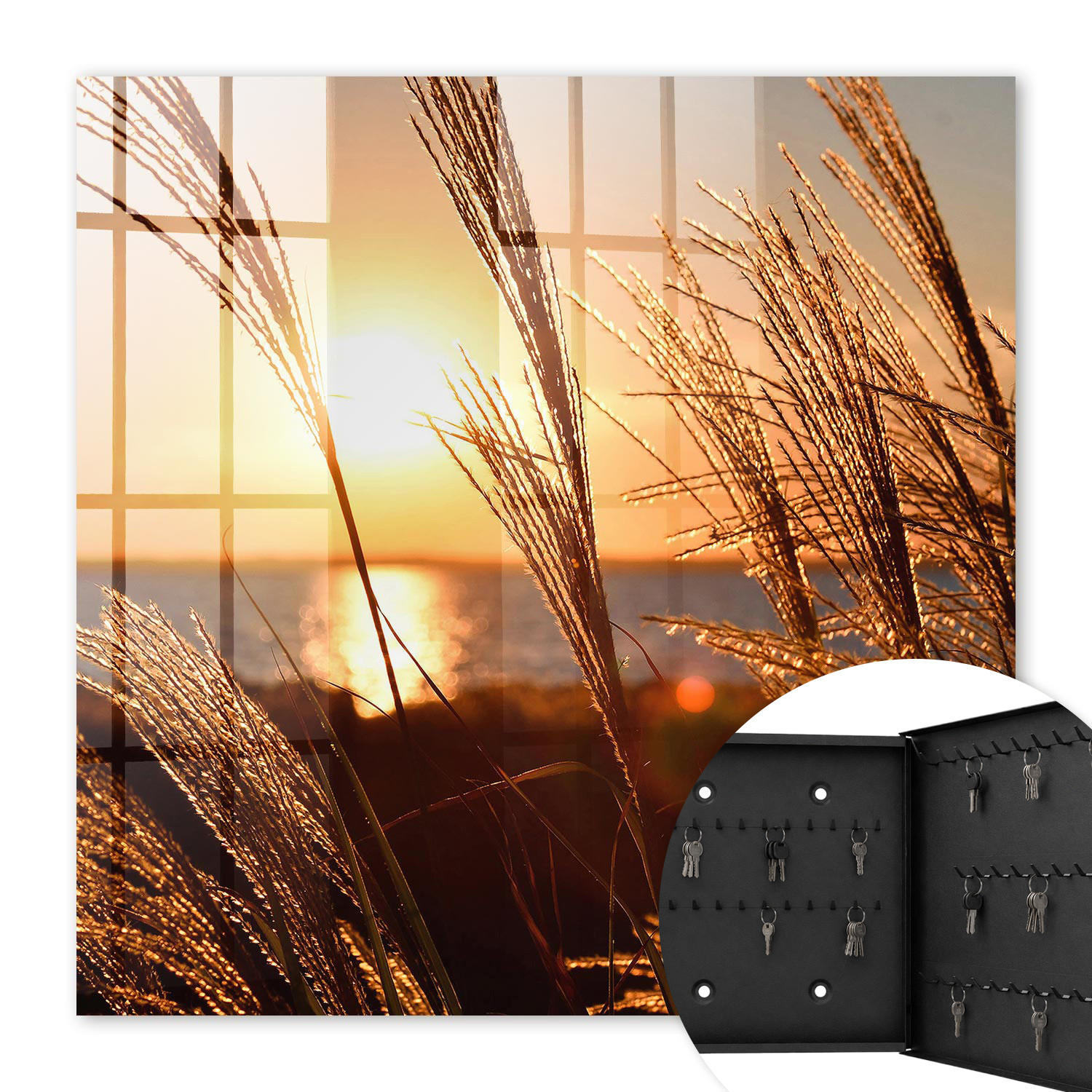 SCHLÜSSELBOX Schwarz 30x30 cm- Türöffnung nach rechts - Sonnenuntergang - Orange, Metall (30/30/5cm) - TULUP