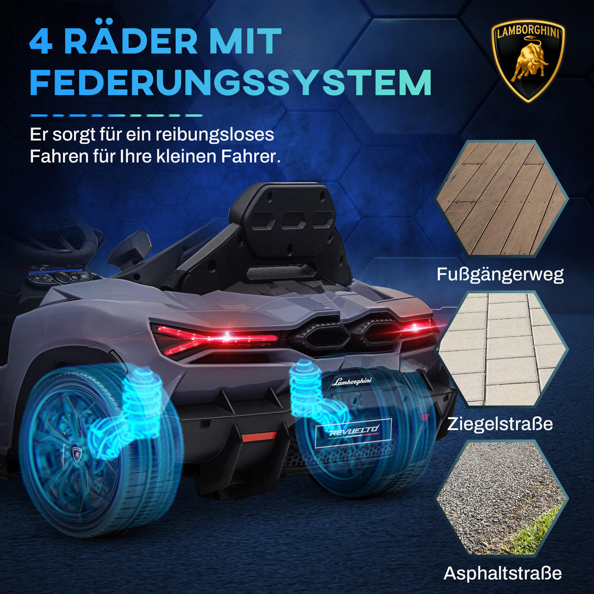 ELEKTROAUTO DE-06236 Lamborghini-inspiriert mit Fernbedienung Grau - Grau, Kunststoff/Metall (105/60/40cm) - ComfortXL