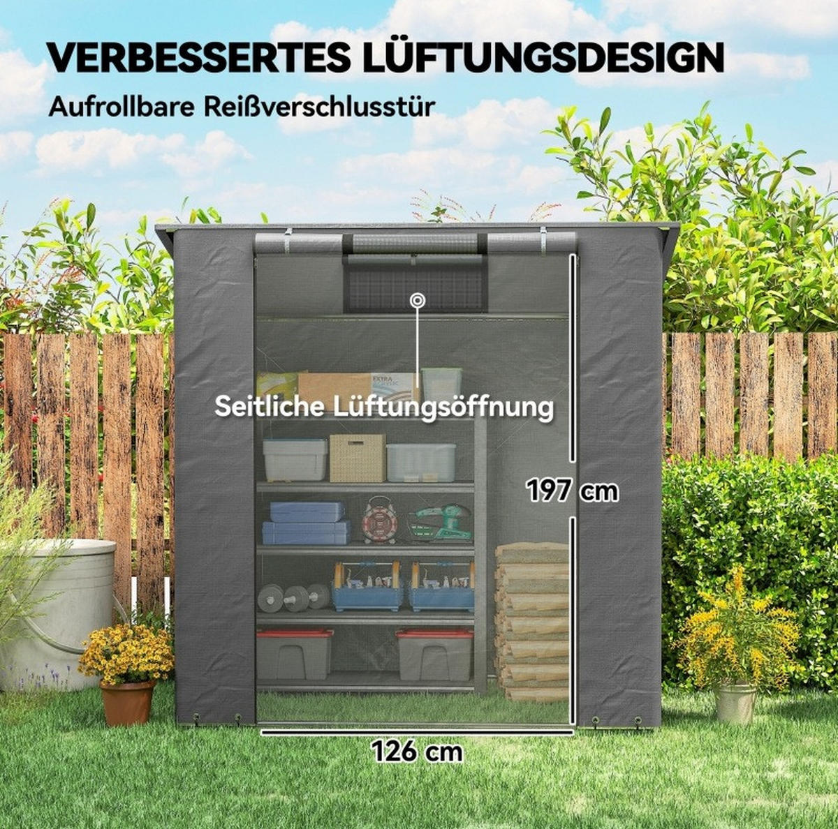 KLEINGARAGE aus Metall 187x120x160/204 cm in Dunkelgrau mit Rolltür - Dunkelgrau, Metall (120/204/187cm) - Modfu