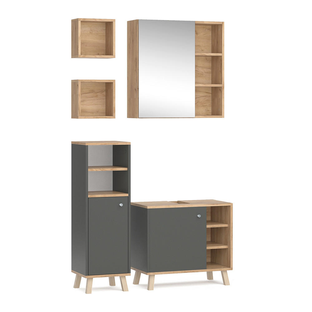 BADRUMSMÖBELSET Senyo antracit 4 delar, med väggskåp 54/62/32 cm