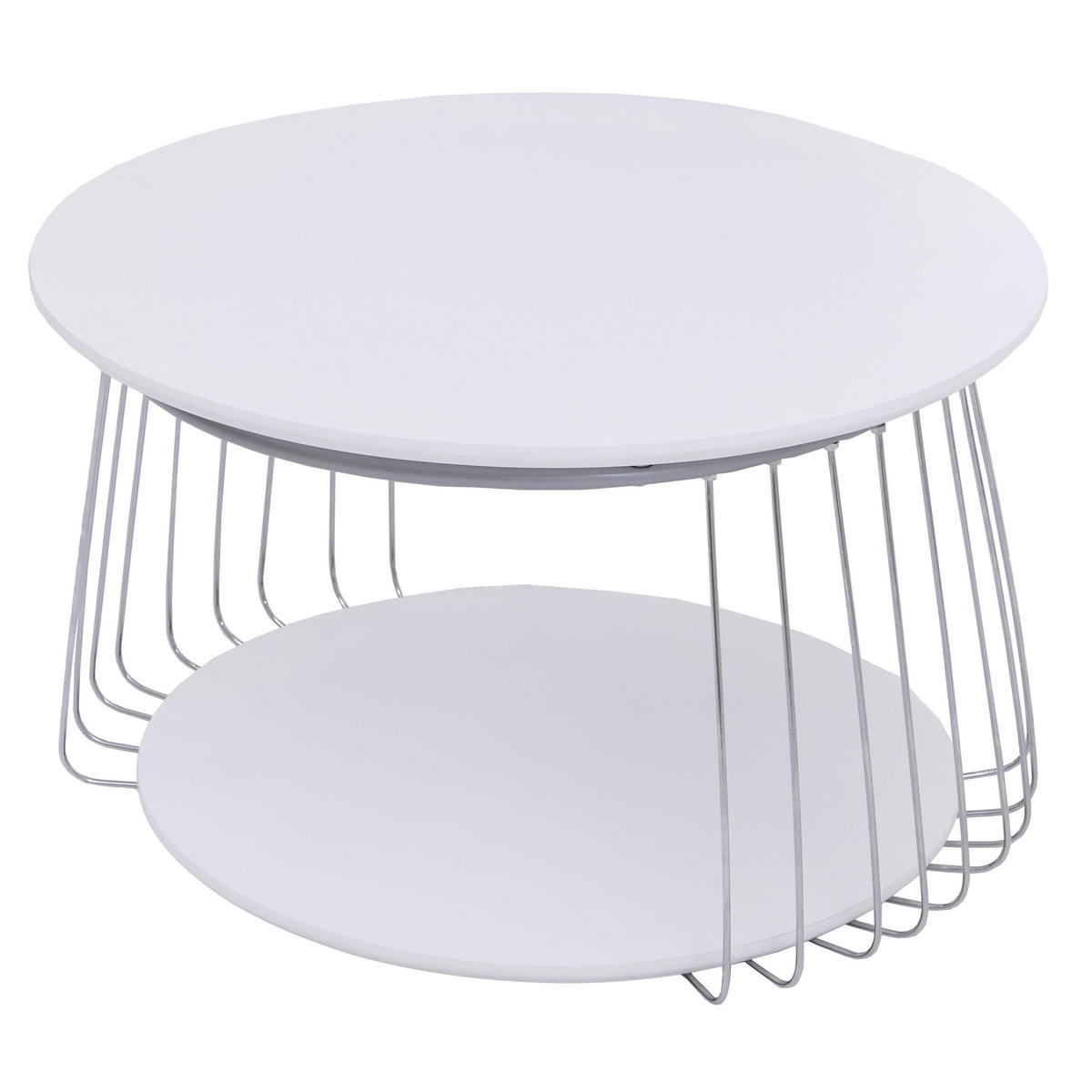 MIZA za kavč okrogla bela, srebrna - srebrne barve/bela, les (70/70/44cm) - MCW
