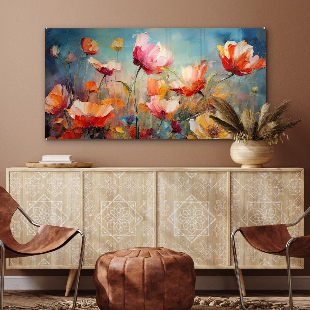 OBRAZ NA AKRYLOVOM SKLE Kvety - Akvarel - Umenie - Botanické - Príroda 120x60 cm - oranžová, sklo (120/60cm) - MuchoWow