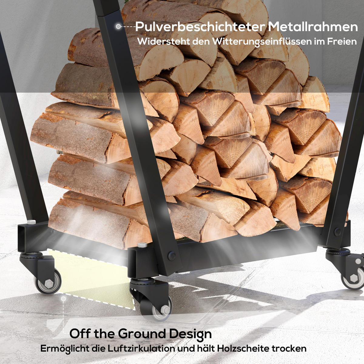 KAMINHOLZREGAL bis 50 kg - Schwarz, Metall (30/81/79cm) - Outsunny