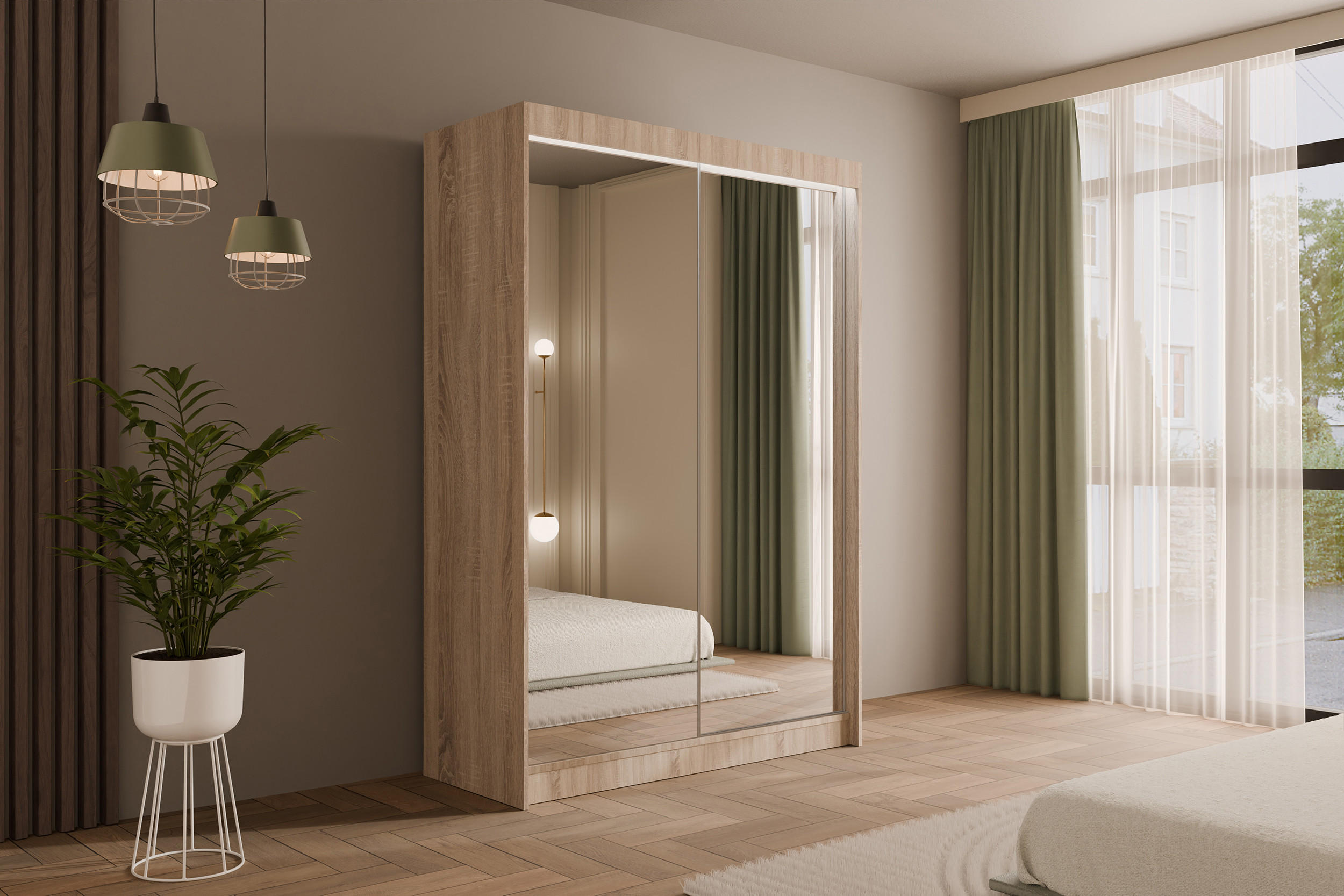 KLEIDERSCHRANK AMOHA mit LED - 120 cm - Sonoma Eiche - Sonoma Eiche, Holzwerkstoff (120/215/61cm) - ALTDECOR