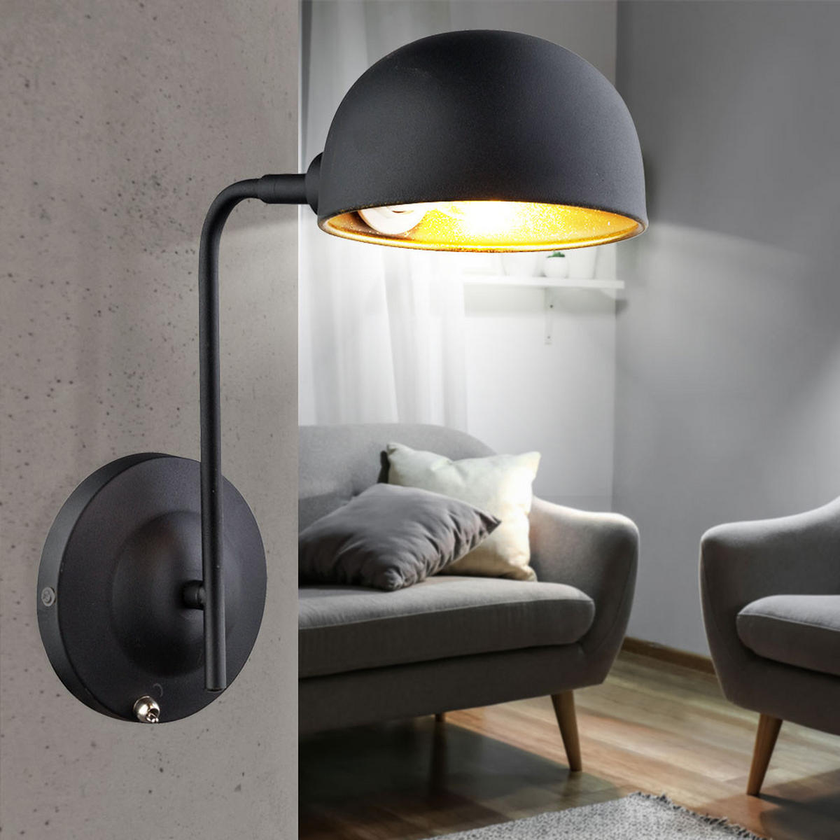 WANDLEUCHTE LENN Schwarz Gold - Schwarz, Metall (13/28/30cm) - Globo Lighting