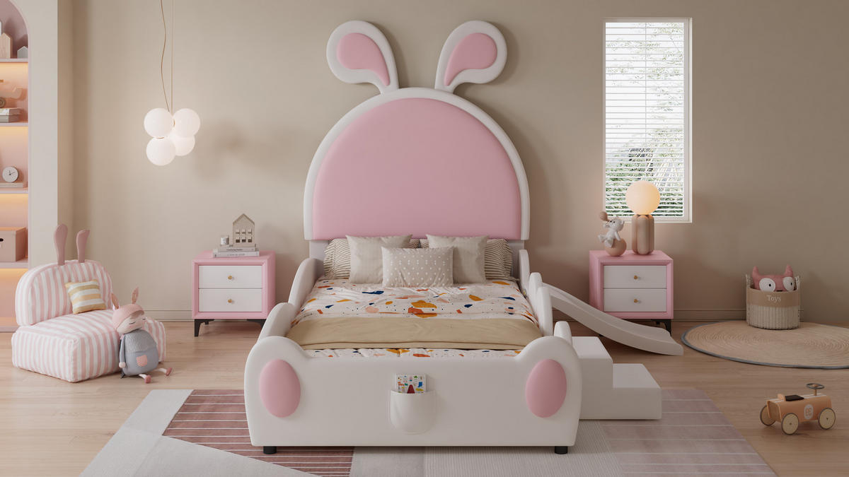 KINDERBETT 90x200 cm Rutsche rosa - Rosa, Kunststoff (90/200cm) - LEBENLANG