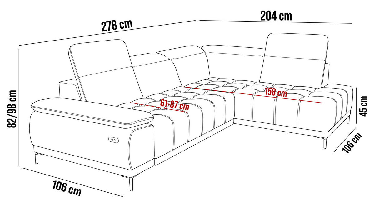 ECKSOFA FOCUS XL L-förmig Konfiguration freistehend RECHTS 352x204x98cm Blue - Blau, Holz/Textil (352/204cm) - DomoHome