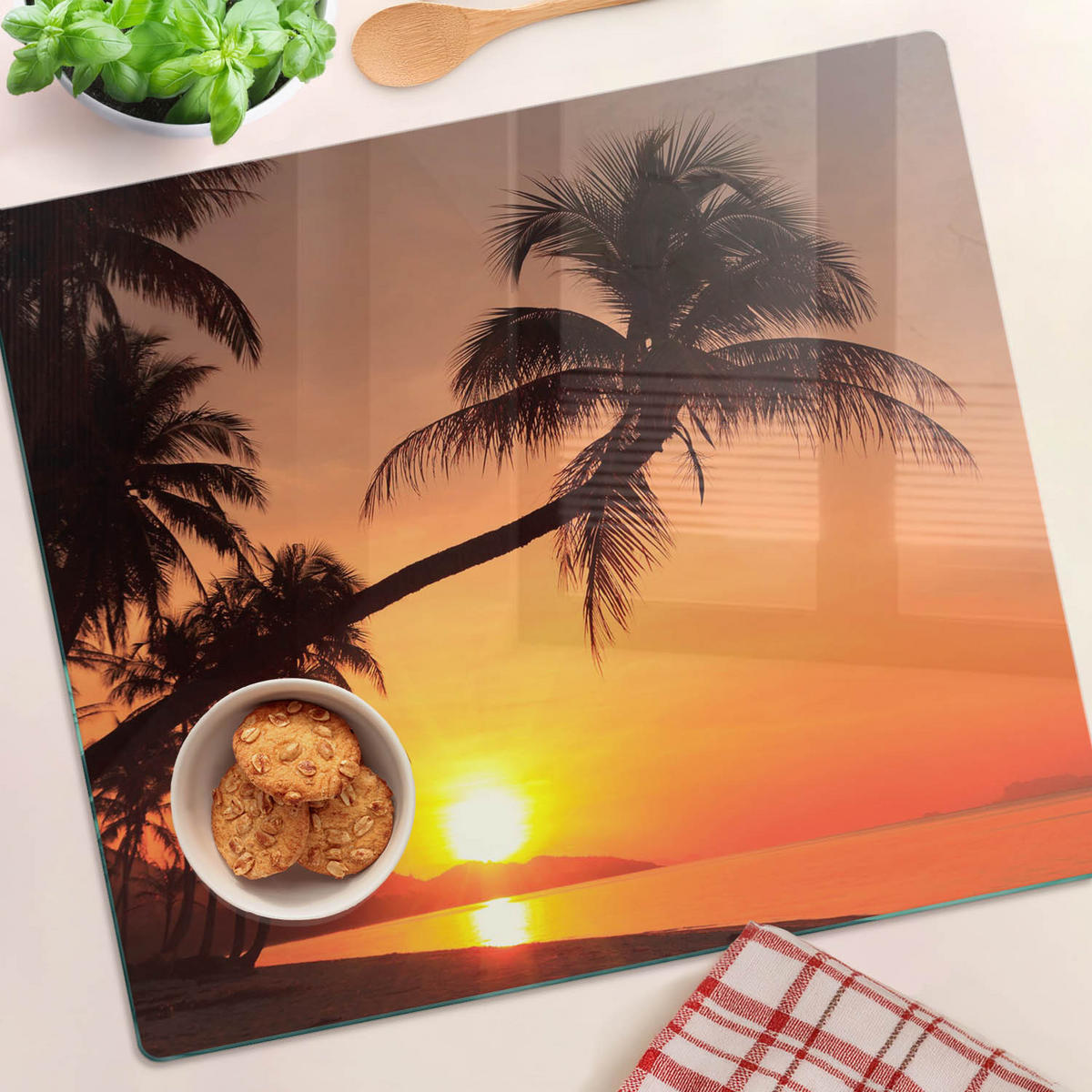 GLASPLATTE 60x52 cm Sonnenstrand - Orange, Glas (60/0.4/52cm) - TULUP