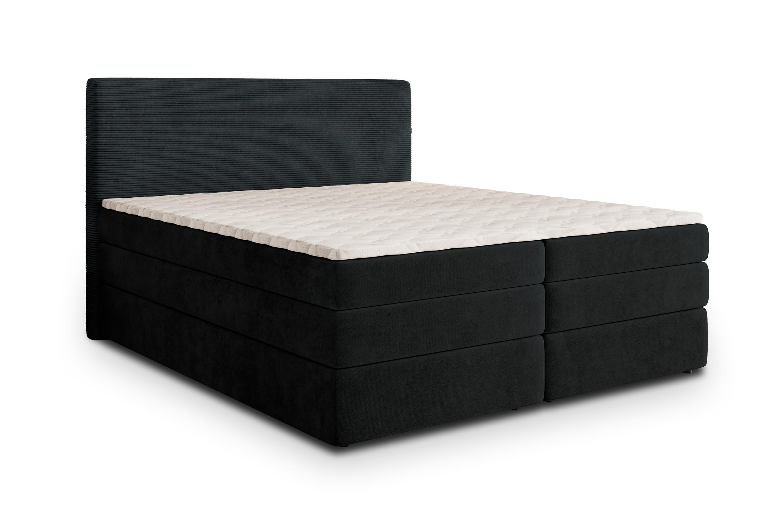 BOXSPRINGBETT MATERN 160x200 cm mit Matratze und Topper - Schwarz - Schwarz, Holz (160/200cm) - MASSENO