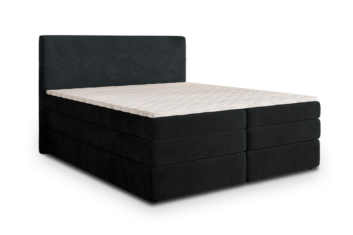 BOXSPRINGBETT MATERN 180x200 cm mit Matratze und Topper - Schwarz - Schwarz, Holz (180/200cm) - MASSENO