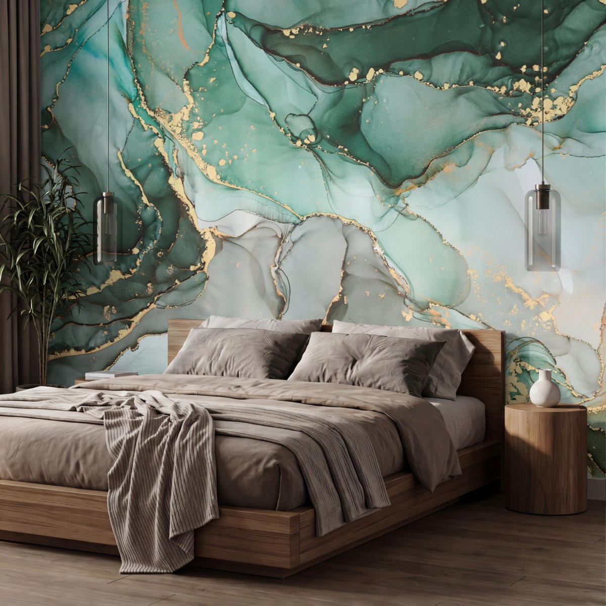 TAPETE - Gold - Marmor - Grün - Luxus - Marmoroptik - Grau - 350x240 cm - Grün, Papier (350/240cm) - OnlyWow