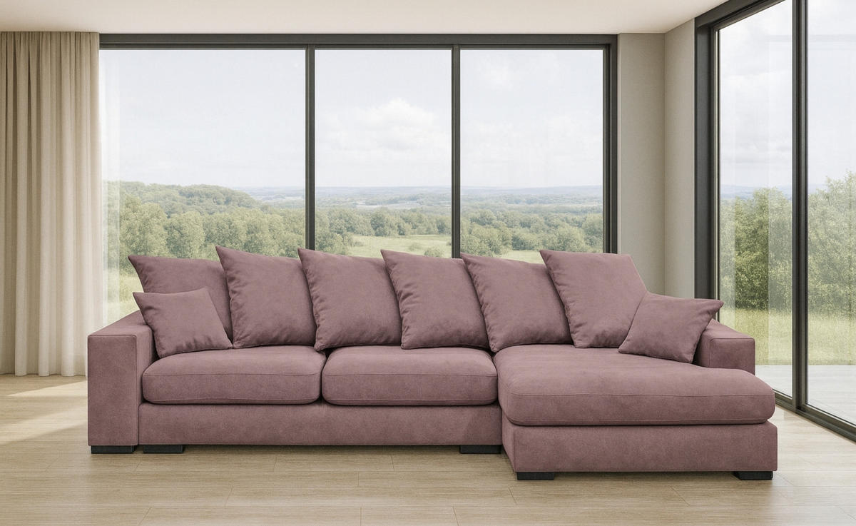 ECKSOFA Mit Schlaffunktion Und Bettkasten Couch L-form Gabon Stoff Riviera Rechts Lila - Lila, Holz (285/155cm) - Kaiser Möbel