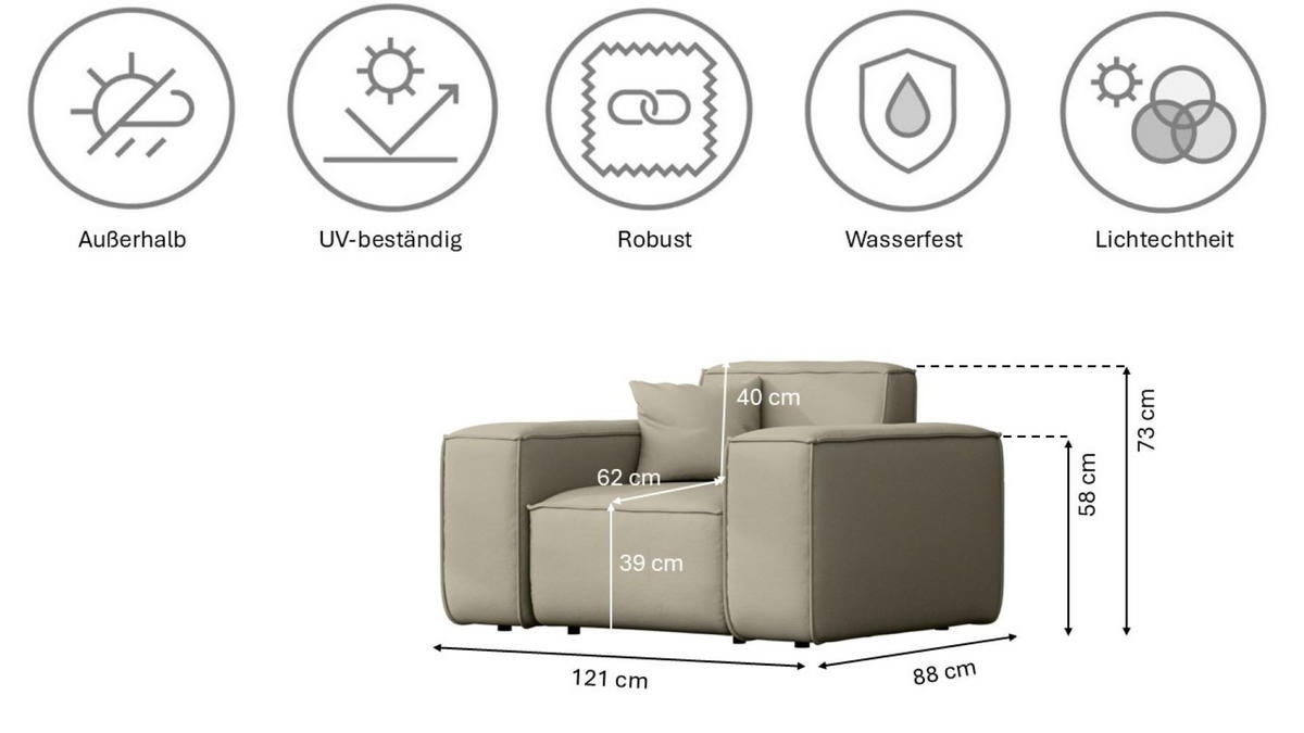 LOUNGEGARNITUR 3 2 1 Gartenmöbel, MALIBU Stoff Odyssey Dunkelbeige - Sandfarben, Holz - Kaiser Möbel