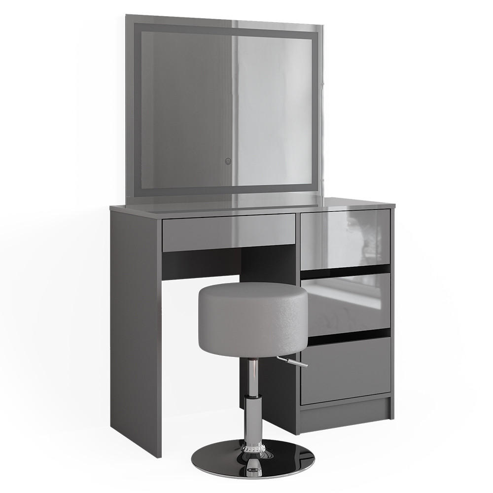 MASĂ DE TOALETĂ Sherry Gri 90 cm cu oglinda LED si taburet