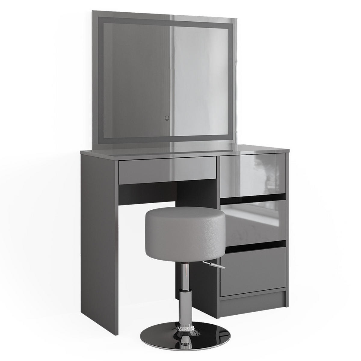 SCHMINKTISCH Sherry Grau 90 cm mit LED Spiegel und Hocker - Grau, Holzwerkstoff (90/75/40cm) - Vicco
