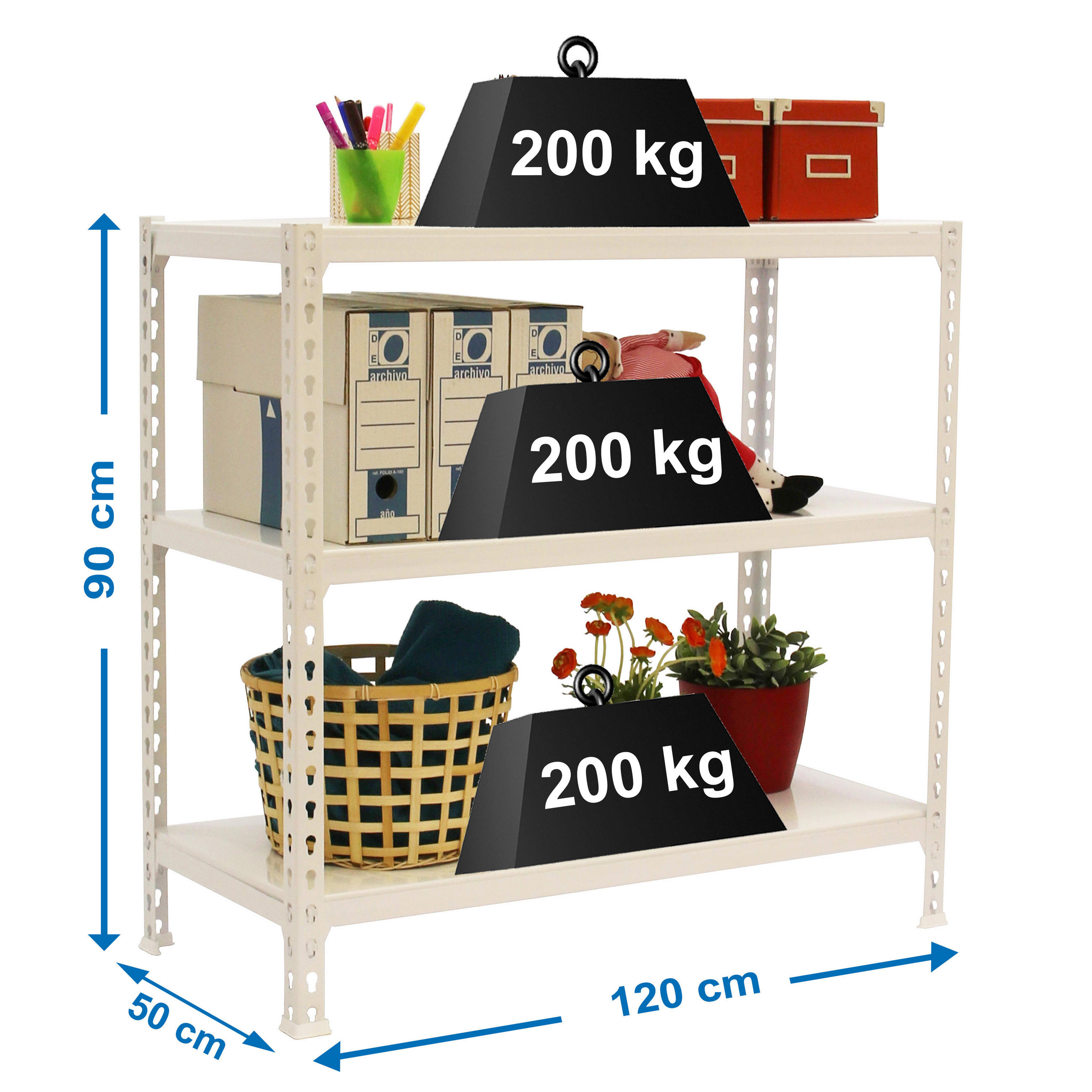 SCHWERLASTREGAL Baby Metal Shark HxBxT 90 x 120 x 50 cm Fachlast 200 kg Weiß - Weiß, Metall (120/90/50cm) - PROREGAL